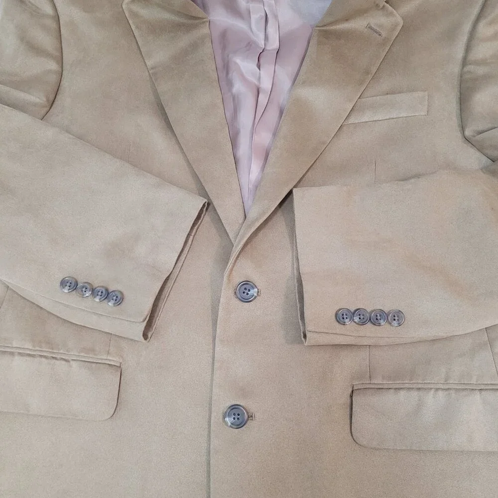 Chaps Ralph Lauren Tan Microfiber 2 Button Vented Notch Blazer Jacket Size 42